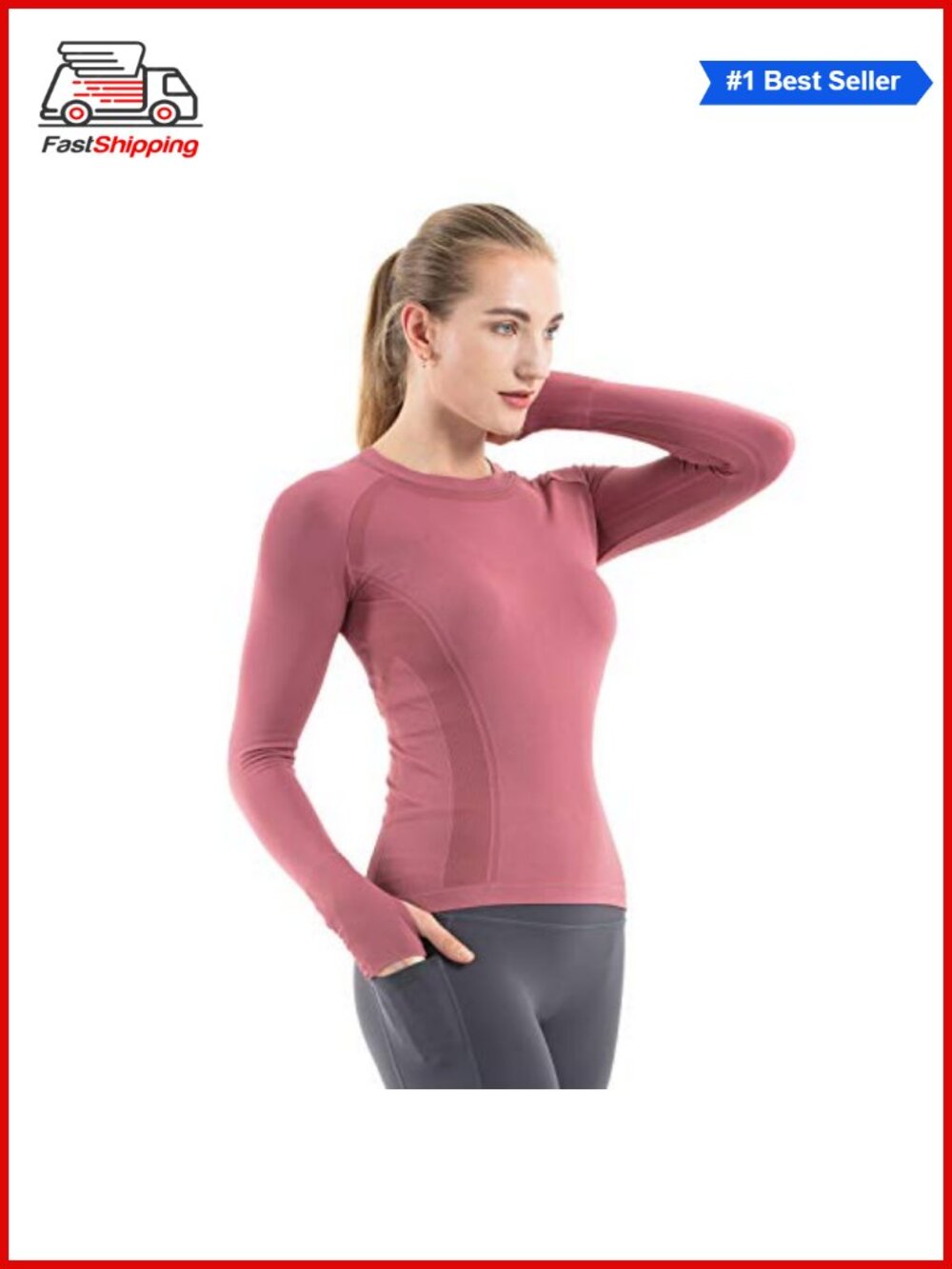 Seamless Long Sleeve Workout Top Thumb Holes Crewneck